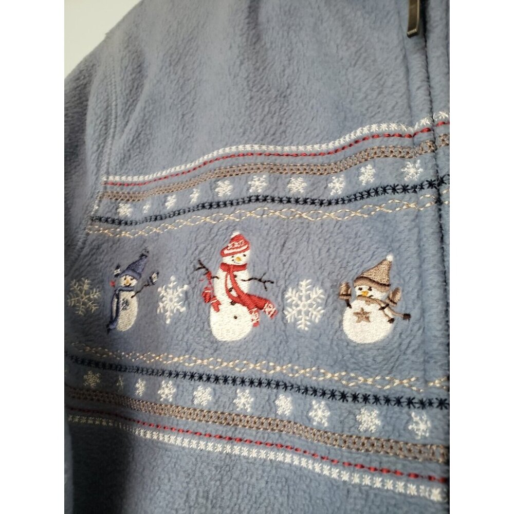 Croft & Barrow Women's Sz S Light Blue Long Sleeve Zip Up Sweater Snowman Print - Picture 5 of 7